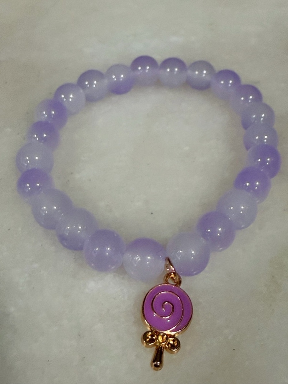 Lilac Beaded Bracelet with Gold-Tone Lollipop Charm